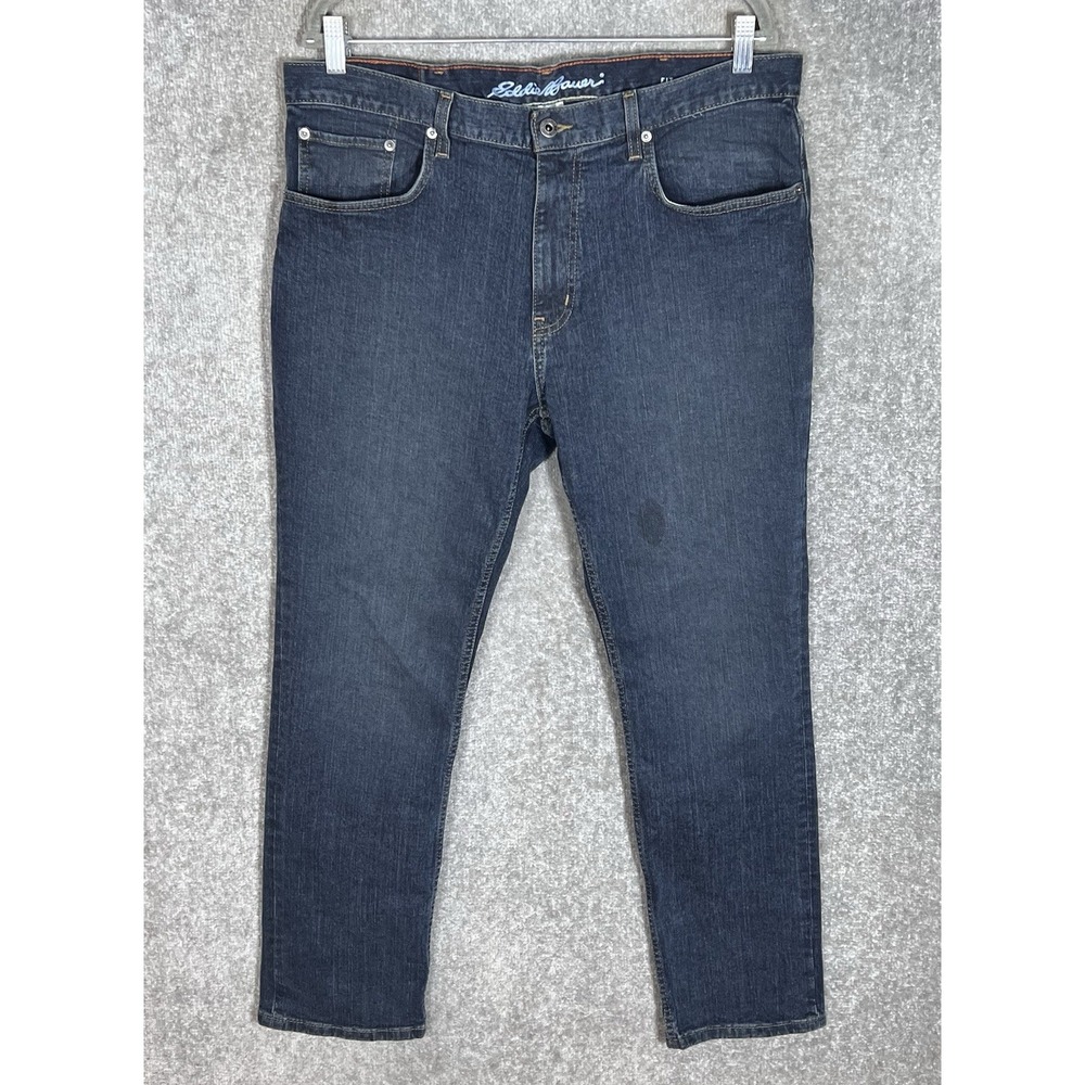Eddie Bauer Slim Straight Jeans Mens Size 36x30 Blue Denim Stretch 5 Pocket